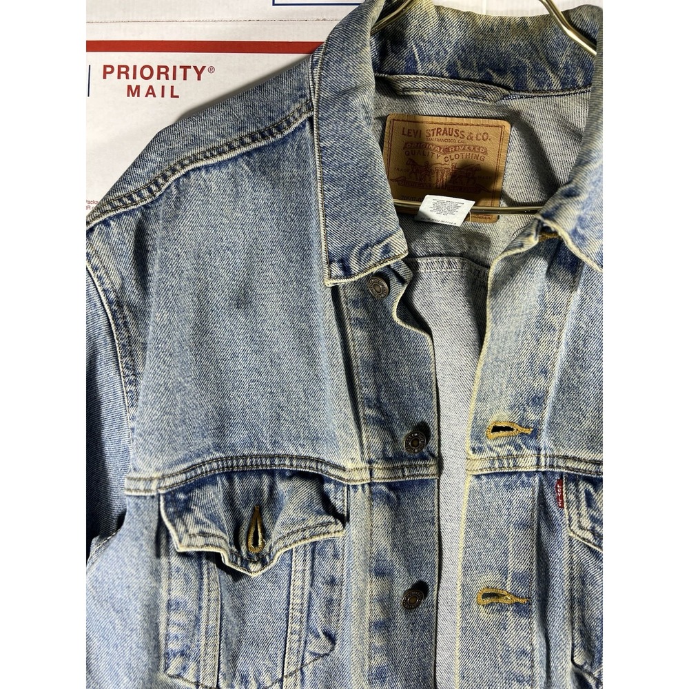 Vintage 90s Levis Denim Mens Sz Med Blue Jean Trucker Jacket Made In USA - Picture 5 of 12
